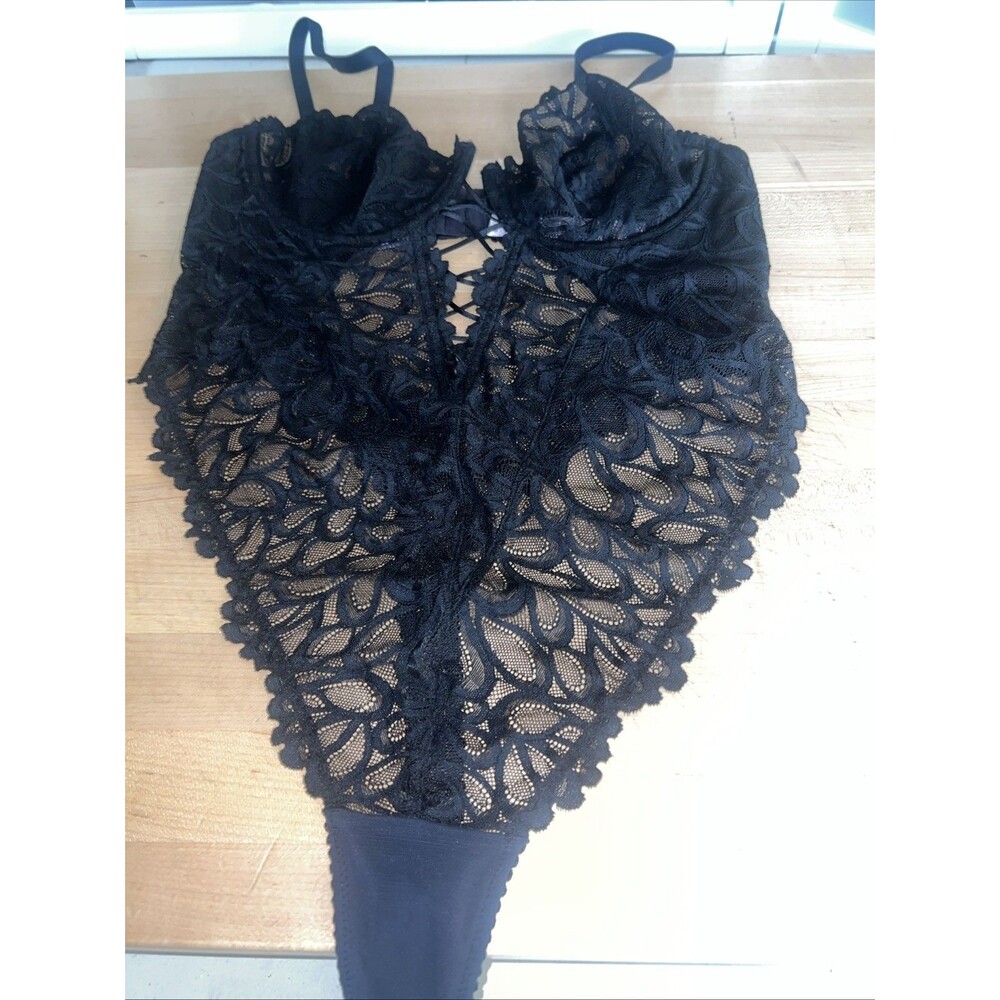 Savage XFenty Black Lace SAVAGE NOT SORRY LACE UNDERWIRE TEDDY 14/16